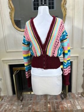 Unbranded Handmade Vintage Crochet Cardigan Multi-Color Grannycore Kitschy